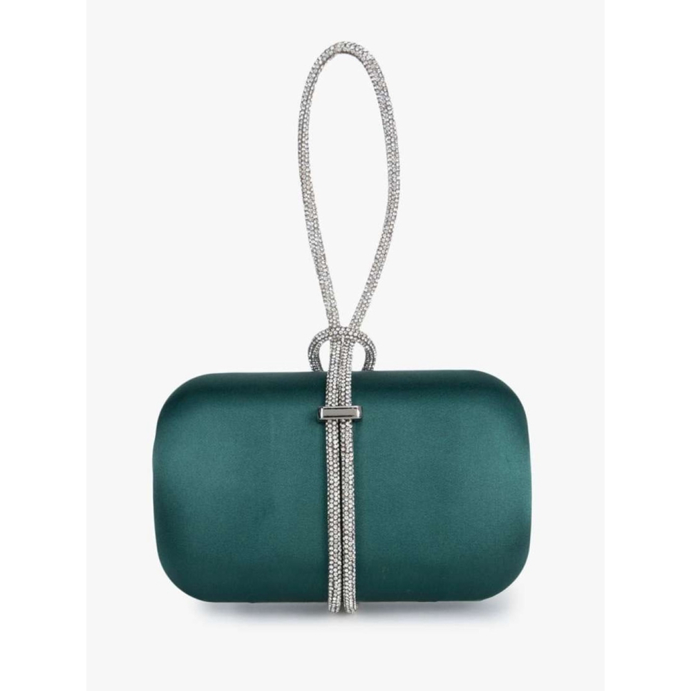 Rhinestones Evening Handbag Cariedo Green Velvet Clutch with Detachable Strap